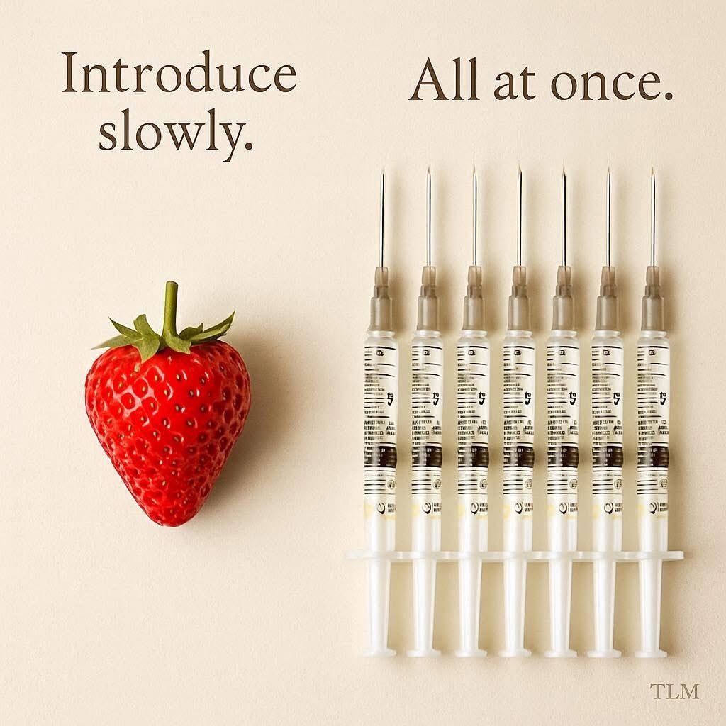 Parents with newborn: “Introduce one new food at a time—like strawberries—and wait 3-5 days to watch for reactions.” (Official CDC/AAP advice)

Pediatricians: “Here's 6 vaccines at your baby’s 2-month visit. All at once. No waiting.”

Make it make sense.
x.com/DrWojakMD/stat…