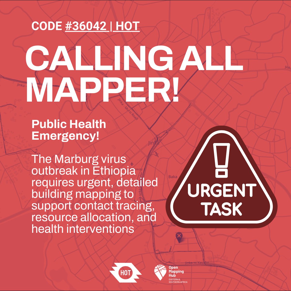 hotosm's tweet photo. 🚨 𝗨𝗿𝗴𝗲𝗻𝘁 𝗠𝗮𝗽𝗽𝗶𝗻𝗴 𝗖𝗮𝗹𝗹: 𝗝𝗶𝗻𝗸𝗮, 𝗘𝘁𝗵𝗶𝗼𝗽𝗶𝗮

Help map buildings to support the Marburg virus response 🗺️

  • Start mapping: https://t.co/17jAQ327c5
  • Project info: https://t.co/Yv78DR3yBS https://t.co/wJcewdNSnp