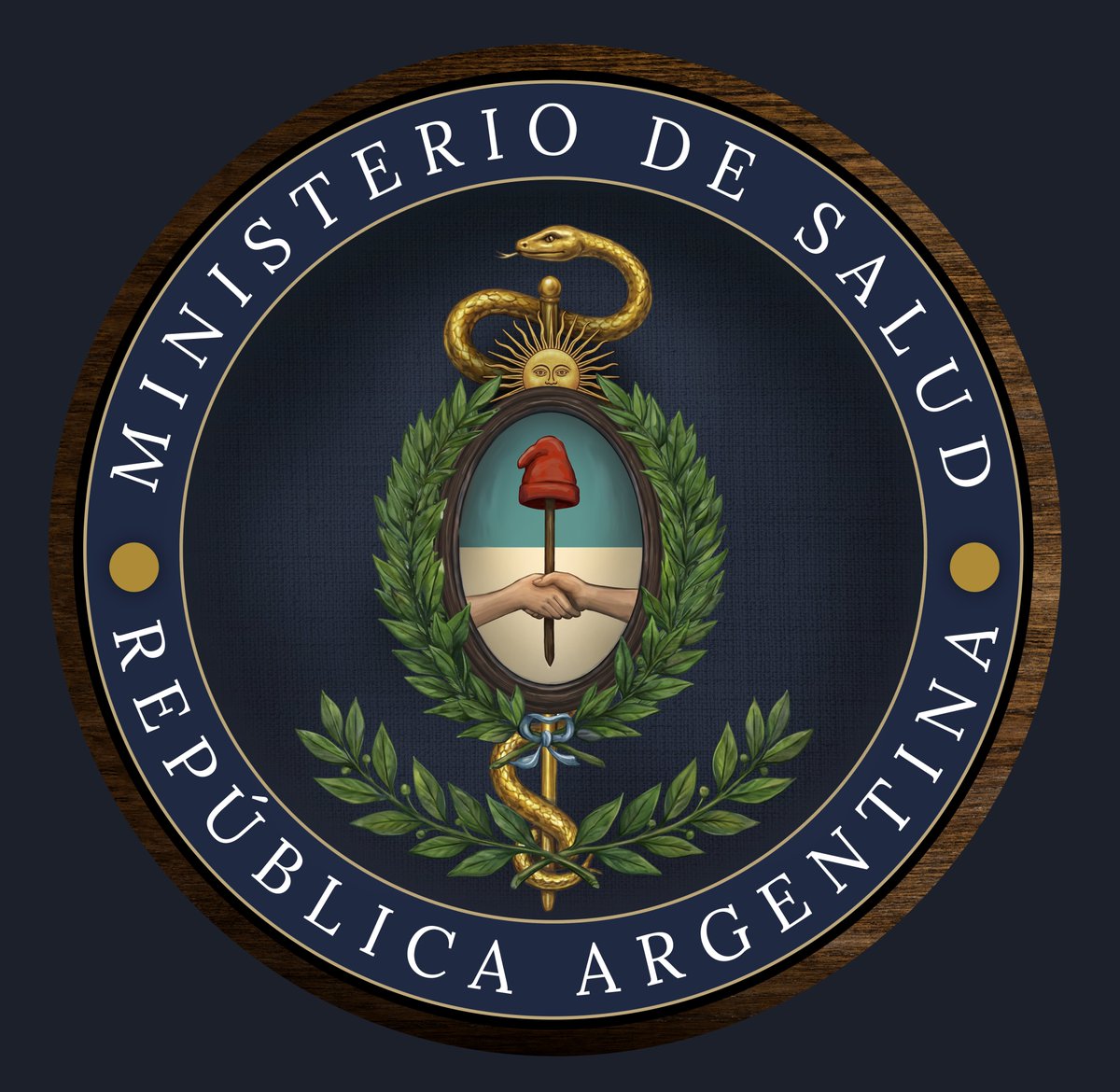 MinSalud_Ar's tweet photo. Presentamos el nuevo sello del Ministerio de Salud, que integra la vara de Esculapio, símbolo universal de la medicina y la sanación. Representa sabiduría, cuidado y compromiso con la vida, reafirmando la misión del sistema sanitario de proteger a toda la población con ciencia y dedicación.