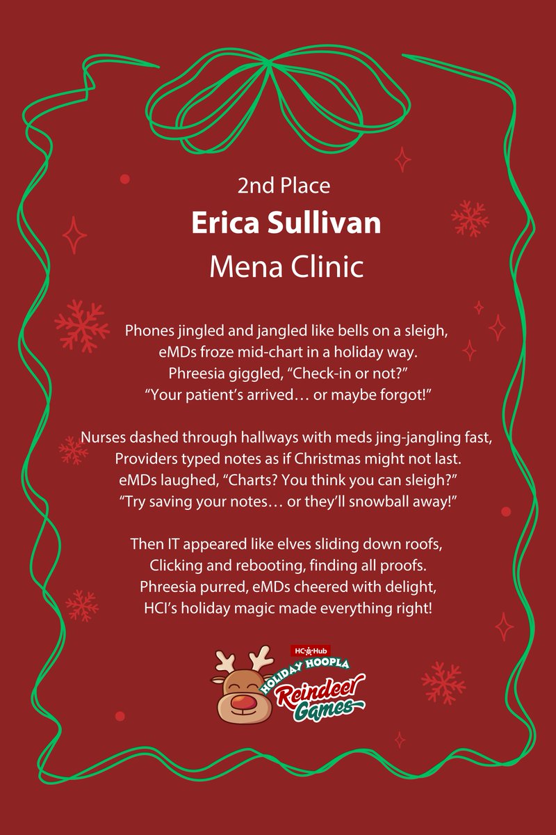 HCIArkansas's tweet photo. Healthy Connections is pleased to announce the winners of our Holiday Hoopla Poetry Contest. This tradition invites employees to showcase their creativity by writing an original holiday or Christmas poem with a Healthy Connections twist. Each entry... https://t.co/Fj7rdu9n77
to https://t.co/m0cuLGDokG