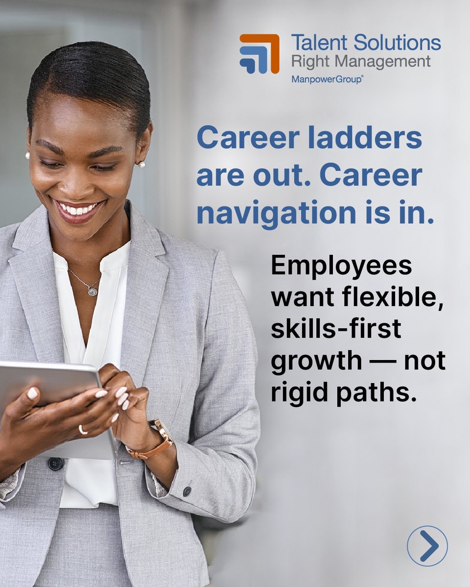 rightmanagement's tweet image. Career paths are out. Career navigation is in. 39% of today’s skills will be outdated in 5 years. Employees need flexible, just-in-time support to stay ready. Explore a new model for career enablement: bit.ly/46Kmcpt