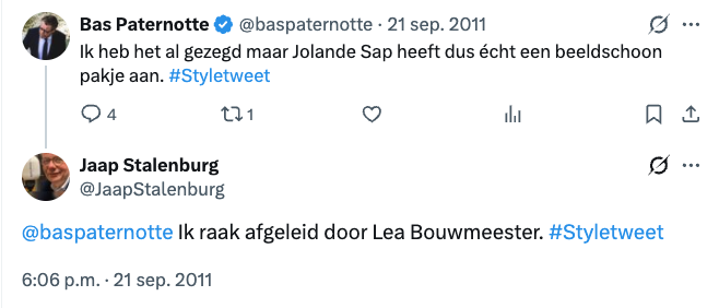 PvdAGroenLinks-volksvertegenwoordiger Jaap Stalenburg is vergeten dat hij mijn #styletweet's op de voet volgt sinds woensdag 21 september 2011. Dat is ruim 14 jaar! Abonneren op de podcasts doet u overigens hier ---> petjeaf.com/narejongens