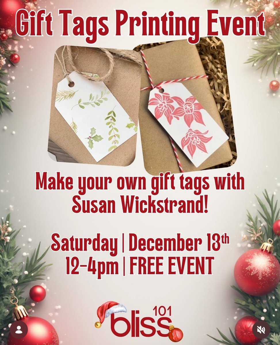 Join me THIS SAT 12/13, 12-4,in person for this awesome event <a href="/ShopBliss101/">Bliss101</a>  I've created hand-carved original lino blocks for us to print your own custom Art tags just in time for the Holidays! The event is free &amp; open to the public! #Bliss101 #ArtistSusanWickstrand #Encinitas