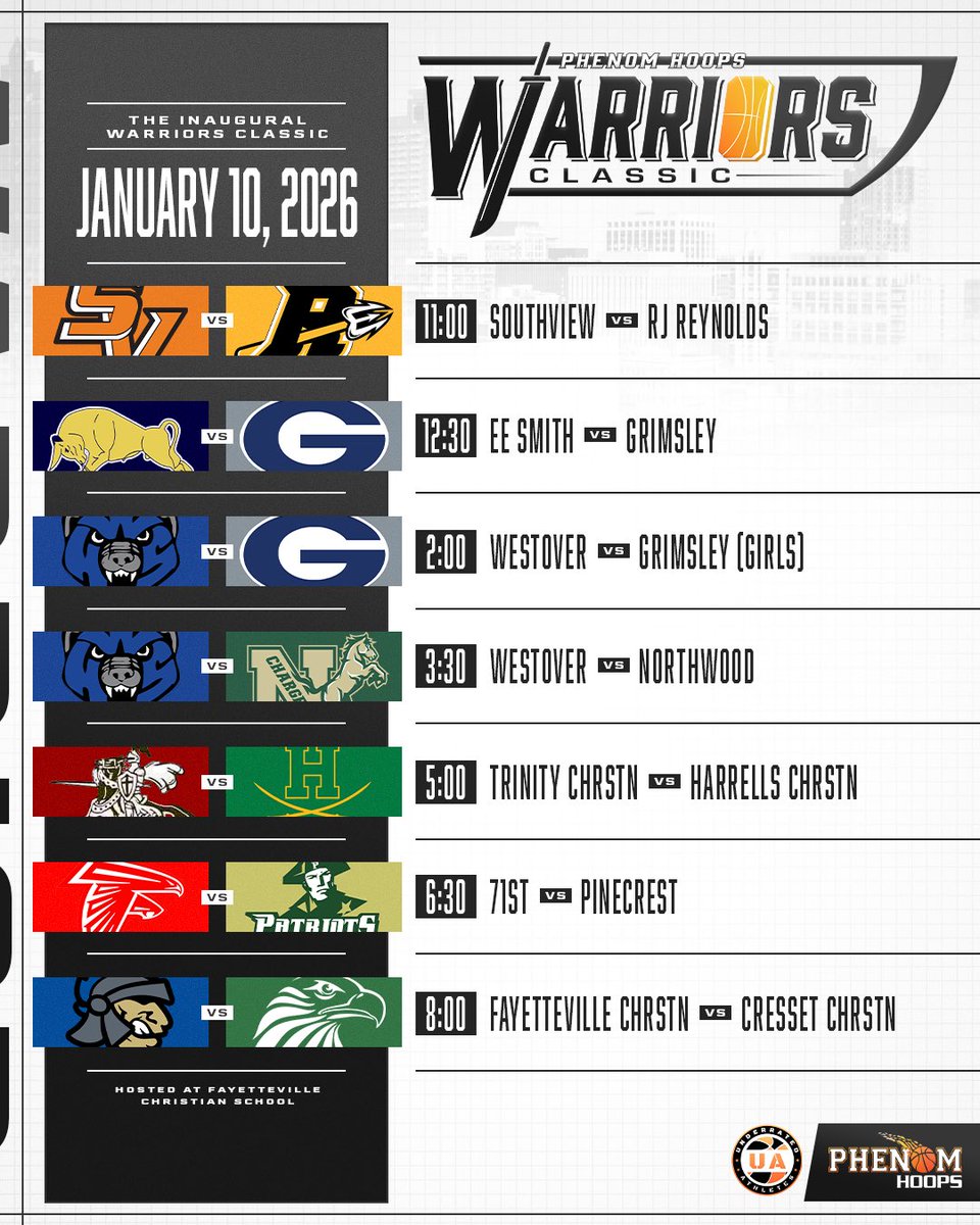 Circle the date: Jan 10, 2026 📅❗️
📍 Fayetteville Christian 

The Warriors Classic brings together some of the top programs in the state for 7 games of nonstop energy.