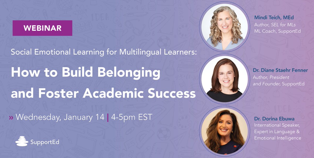SupportEduc's tweet image. [LIVE WEBINAR] Social Emotional Learning for Multilingual Learners: How to Build Belonging and Foster Academic Success. Dive deep into SEL for MLs with three experts and earn a certificate for 1 PD hour. 

Save your spot: hubs.ly/Q03XFLGx0 #SELforMLs #MultilingualLearners