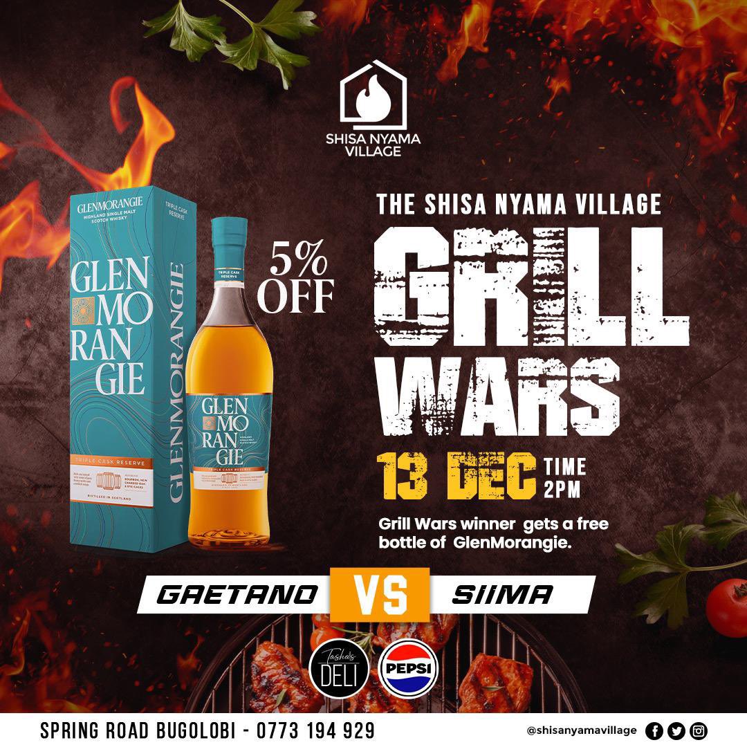 This Saturday, the heat is on as <a href="/gaetanokagwa/">Gaetano Kagwa 🇺🇬🇱🇸</a> takes on <a href="/kanyindo/">Siima Kyakuhaire</a> in the Grill Wars cookoff at <a href="/shisavillage/">Shisa Nyama Village</a>. 

Expect fire on the grill and fire on the decks with electrifying sets from <a href="/DeejayMaryjo/">Deejay MaryJo</a>, <a href="/djmo_ze/">#Moze</a>, <a href="/Dj_Pita/">Pita K</a>, and <a href="/DeejaySimonUg/">Deejay Simon Ug</a>.
Don’t miss it!