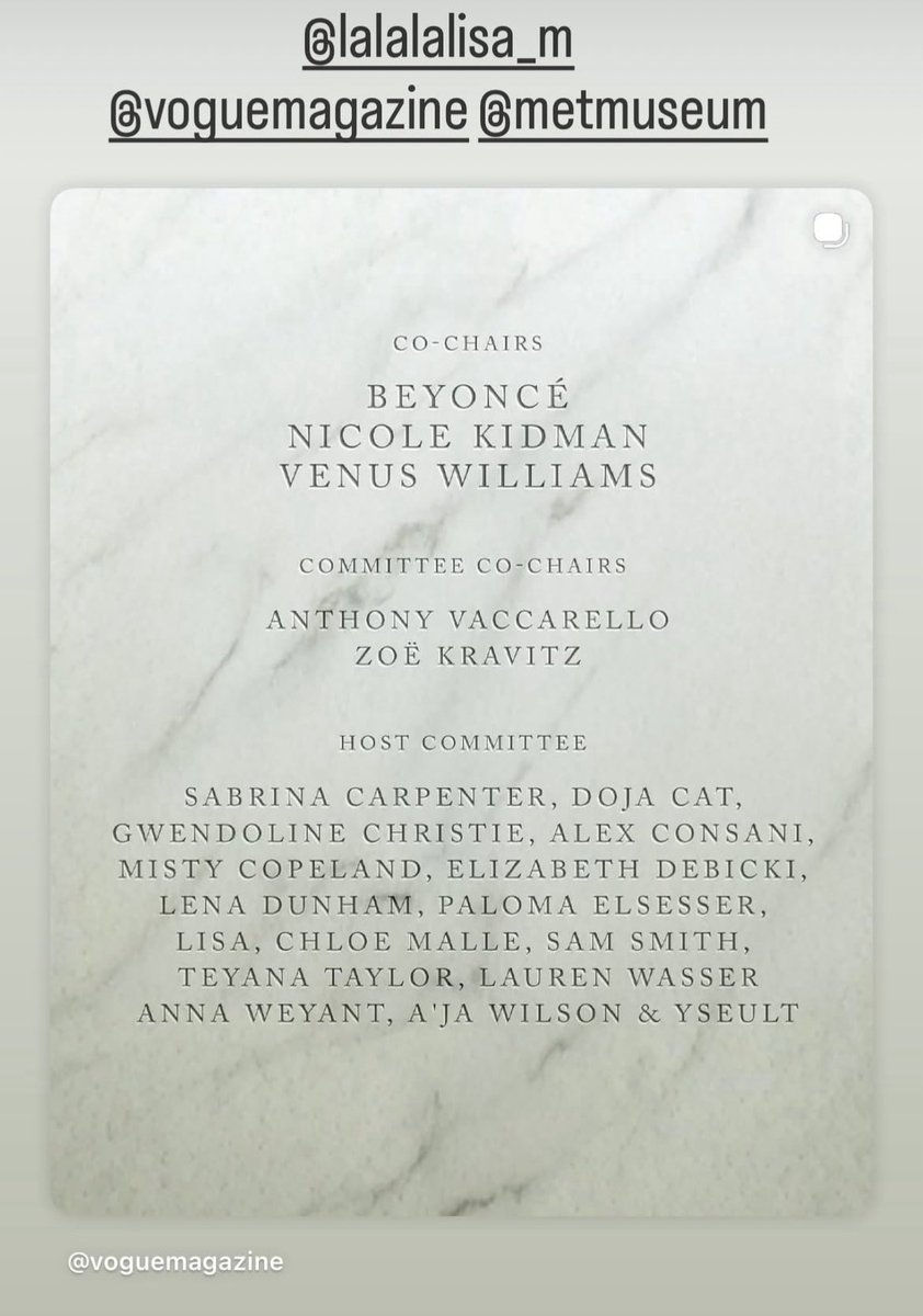Lisa’s (from the lede company - entertainment) publicist IG story update:

“lalalalisa_m <a href="/voguemagazine/">Vogue Magazine</a> @.metmuseum”

<a href="/wearelloud/">LLOUD</a> #LISA