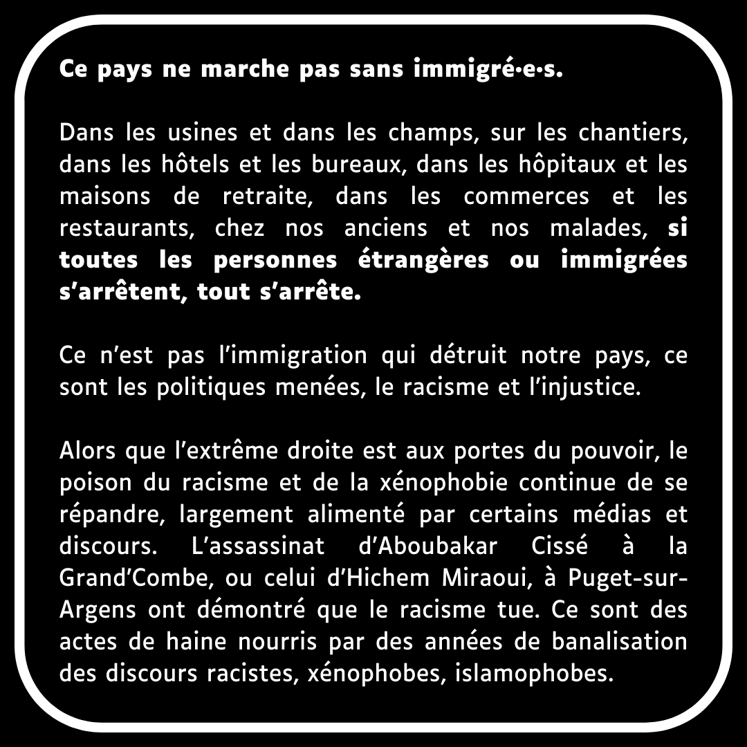 OST_Nimes's tweet photo. À L'OCCASION DE LA JOURNÉE INTERNATIONALE DES MIGRANT·E·S, NOUS APPELONS À MANIFESTER ENSEMBLE. SI ON S'ARRÊTE, TOUT S'ARRÊTE!
🗓️Jeudi 18 Décembre 2025 📍Carré d'Art à Nîmes
Se munir d’une source lumineuse : lampe de poche, lampe frontale, mobile, etc. https://t.co/KcOKTr1TTD
