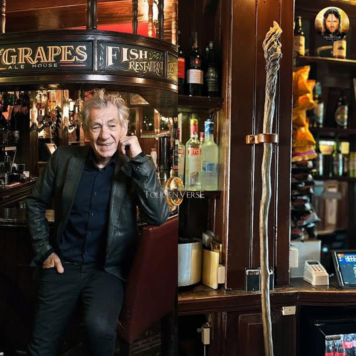 ToIkienverse's tweet photo. Muchos no lo saben pero sir Ian McKellen tiene un pub en Londres llamado “The Grapes” en el que todavía conserva su vara de Gandalf el gris detrás de la barra. 🥹💖 https://t.co/WRgUUTfkhh