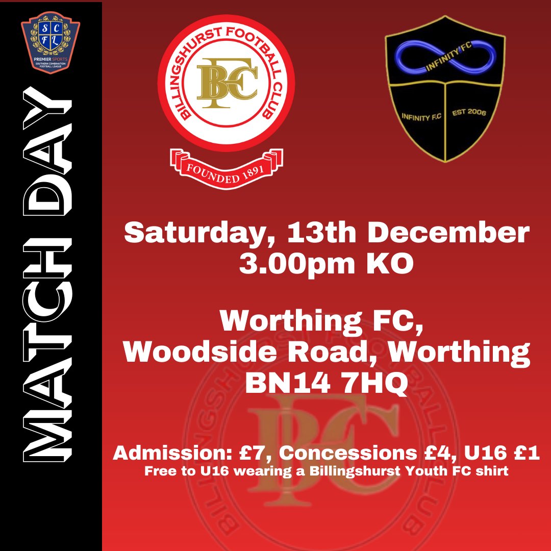 Billingshurstfc's tweet image. Match day &amp;amp; we're off to Worthing again.  @Infinity_f_c are the visitors and it's a 3pm KO in @TheSCFL