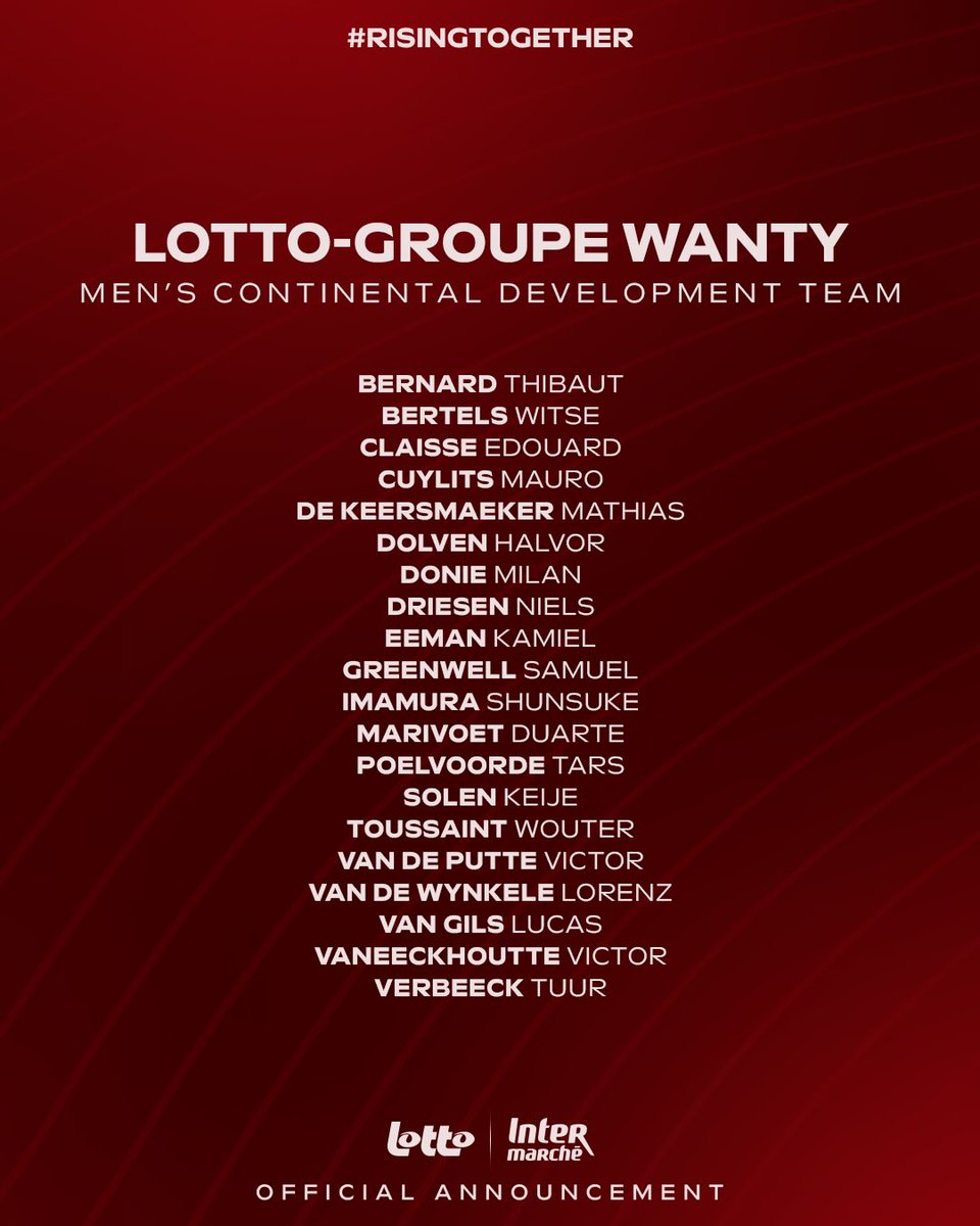 LottoIntermarch's tweet photo. Our 2026 line-ups. #RISINGTOGETHER

🔺 Lotto-Intermarché (World Team)
🔺 Lotto-Intermarché (Women Pro Team) 
🔺 Lotto-Groupe Wanty (Devo Team) https://t.co/HJ5d5M51bQ