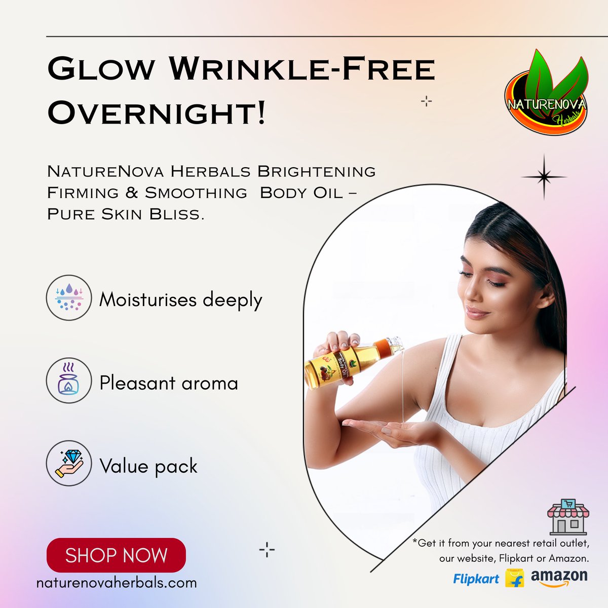 NaturenovaH's tweet photo. ✨ Shop Now — Indulge Your Skin in Pure Radiance ✨
Think silk sheets, warm sunsets, and skin that glows on its own ✨
NatureNova Herbals’ Brightening, Firming &amp; Smoothing Body Oil smooths wrinkles, fades tan, and leaves a velvety, luminous finish 💛
#bodyoil https://t.co/AVQ9ULOVtw