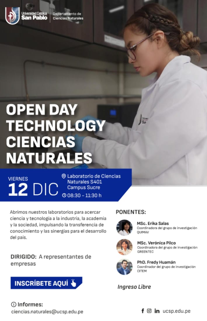 ¡Conecta ciencia, tecnología e industria!
Participa en el Open Day Technology – Ciencias Naturales este 12 de diciembre en el Campus Sucre.

🔗 Inscripción: n9.cl/ko543

Ingreso libre.
¡Te esperamos!