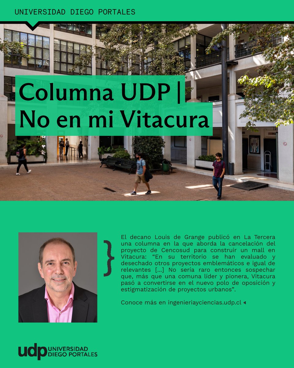 #PrensaFIC 📰 El decano de la FIC UDP, Louis de Grange, publicó en La Tercera una columna de opinión donde aborda la cancelación del proyecto de Cencosud para construir un centro comercial en Vitacura.

Lee la columna completa aquí: latercera.com/opinion/notici…