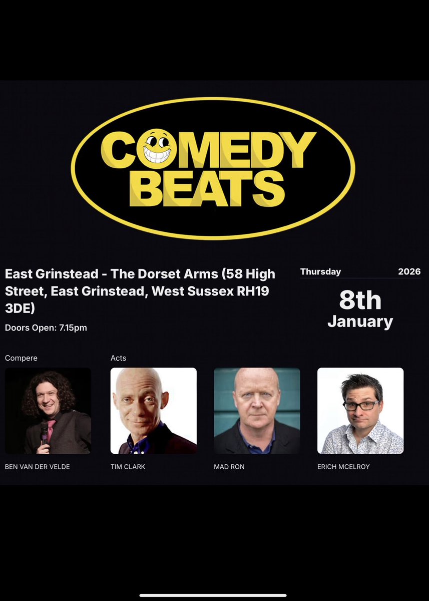 SourceOfHumour's tweet image. See Tim Clark on this great night by @ComedyBeats in #EastGrinstead at The Dorset Arms on Thu. 8 January.
🎟️ eventim-light.com/uk/a/63c58fff0…

#comedynight #westsussex #sussex