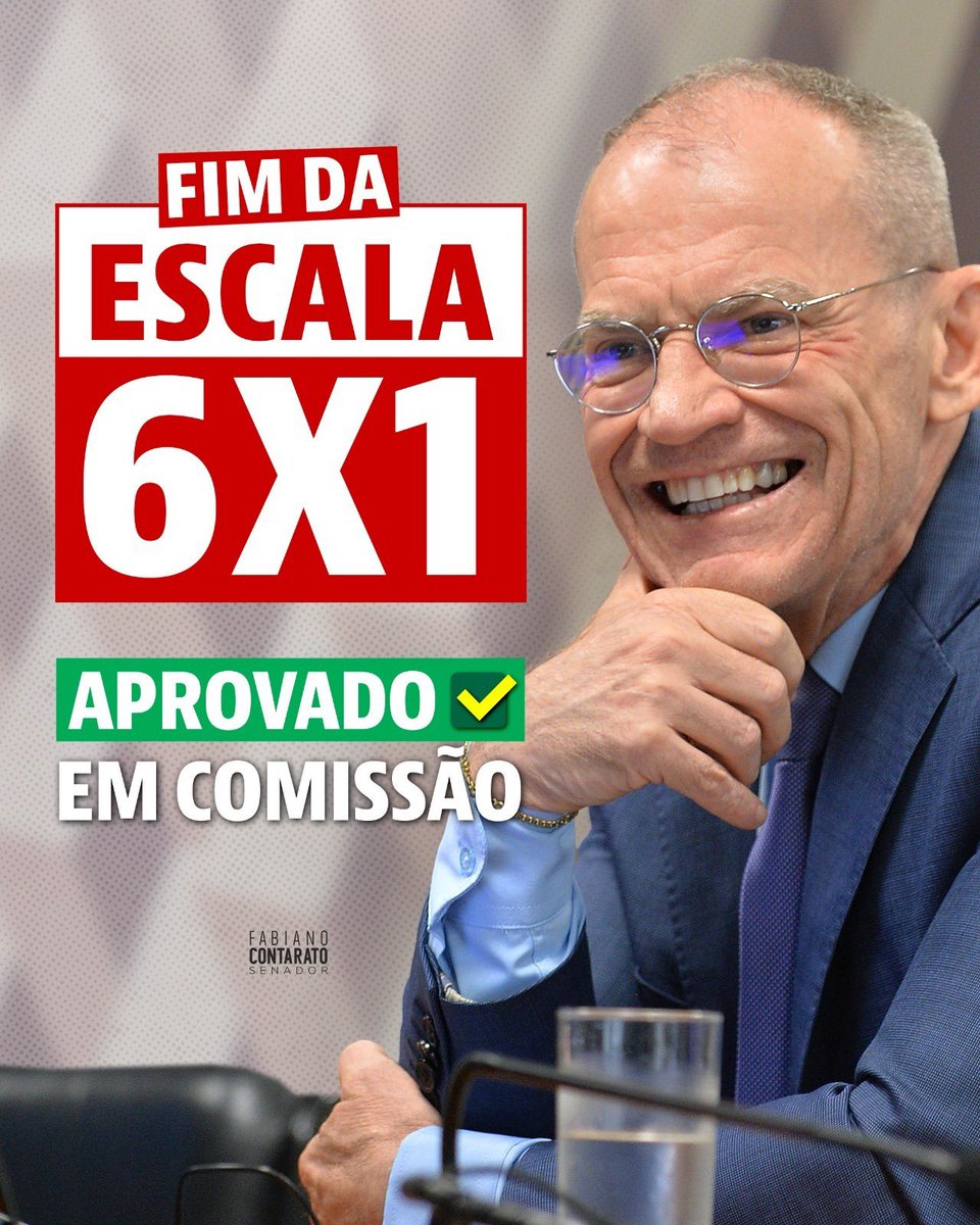 ContaratoSenado's tweet photo. URGENTE: FIM DA ESCALA 6x1 APROVADO NA CCJ!

Com meu voto, aprovamos a PEC 148/2015, que reduz a jornada semanal e abre caminho para um modelo de trabalho mais humano e justo! Estamos lutando por 36 horas semanais em até 5 dias de trabalho.

A discussão começou em 2015 com o amigo senador @paulopaim e ganhou ainda mais força com a mobilização da deputada @ErikakHilton. 

Que avanço! Agora o próximo passo é a aprovação no Plenário! ✊