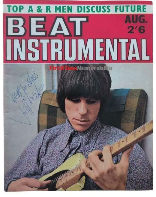 FirstClassMem's tweet image. Authentic Jeff Beck signed 1967 Beat Instrumental Magazine. Original August 1967 Beat Instrumental Magazine signed on the front cover by Jeff Beck in blue ballpoint pen adding “Best Wishes” above his signature. Obtained 8th March 1968 
firstclassmemorabilia.com/product/jeff-b…