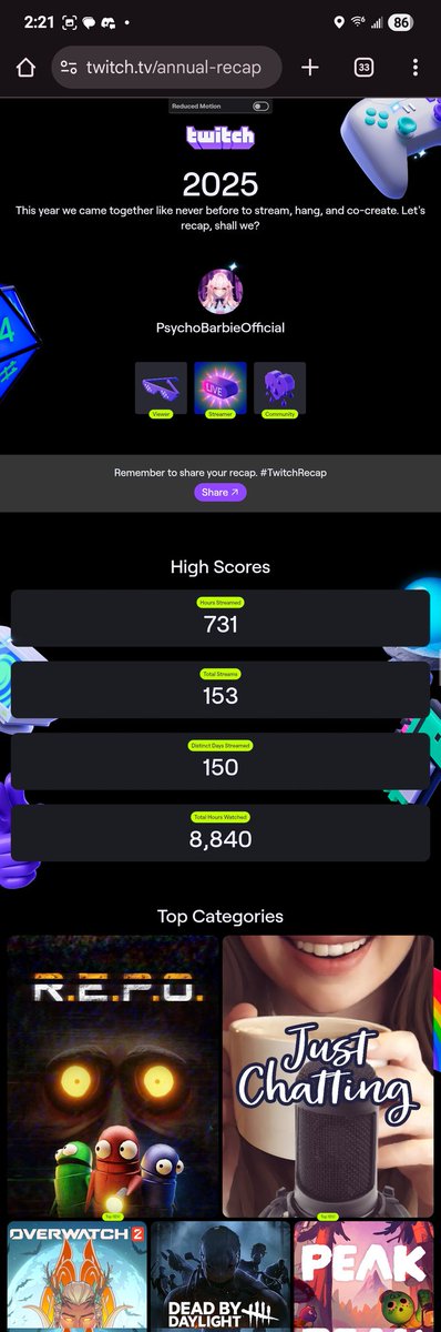 PsychoBarbieUwU's tweet photo. Thank you to everyone who's helped make my first year of streaming so amazing!! I love and appreciate you all so much!!! 

https://t.co/ethXMjLvJX

#Vtuber #twitchrecap https://t.co/uUMkosY6kA