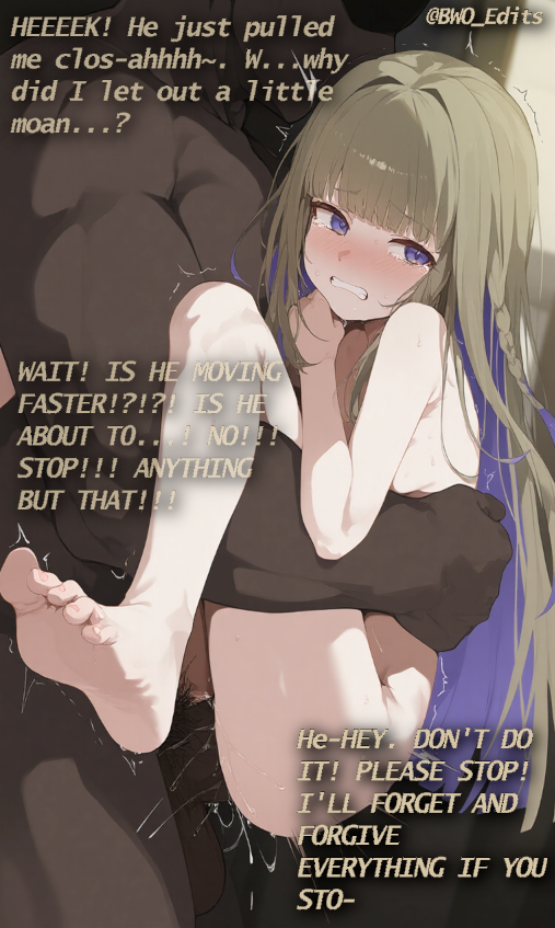 (Part 8) The line is about to be crossed... the point of no return. It is to late, any chance of help and rescue is leaving, just like the hope she had left 
Gen by: @/Asteriskuslol