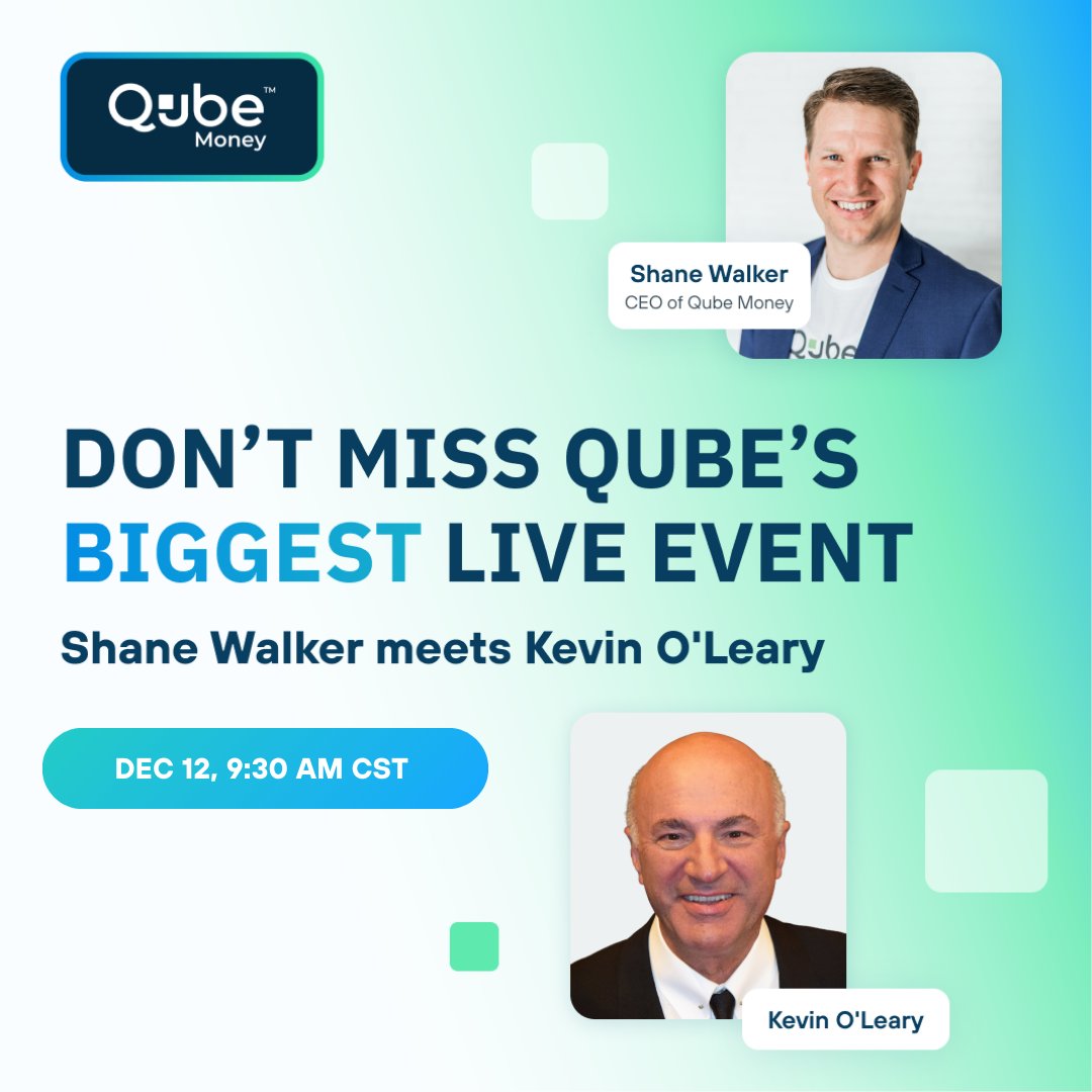🔥 Big news! Join Qube CEO Shane Walker &amp; Kevin O’Leary (Mr. Wonderful) as they discuss how Qube is redefining financial wellness with Mindful Banking™.
🔗 Register here: luma.com/udgwizy3
📅 Dec 12
⏰ 9:30 AM CST (7:30 PST | 8:30 MST | 10:30 EST)