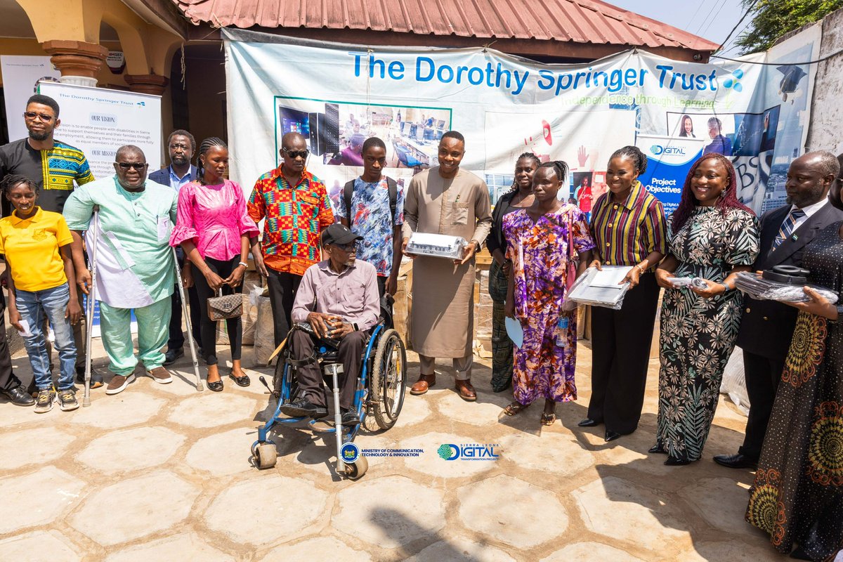 SLDTP_GoSL's tweet photo. Highlights from the handover of assistive devices to four disability institutions under the Sierra Leone Digital Transformation Project. Supporting accessible digital learning for a more inclusive Sierra Leone.
#SLDTP #WorldBank #MoCTI #AssistiveTechnology #DigitalInclusion https://t.co/OJla8wTwEy
