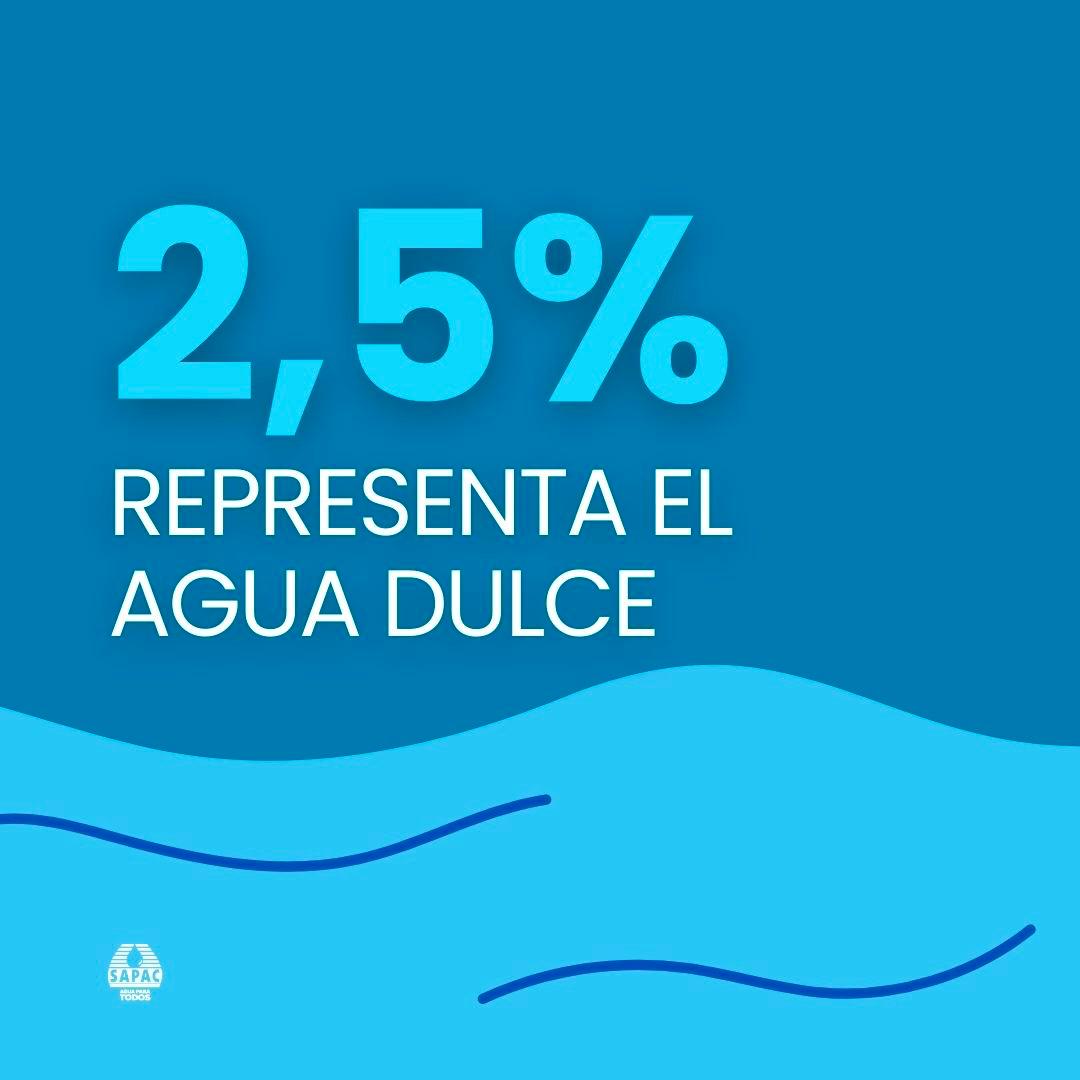 El 2.5% del agua en el planeta🌎 es dulce y solo el agua potable es la única segura para beber y cocinar.
#SAPACAguaParaTodos💧