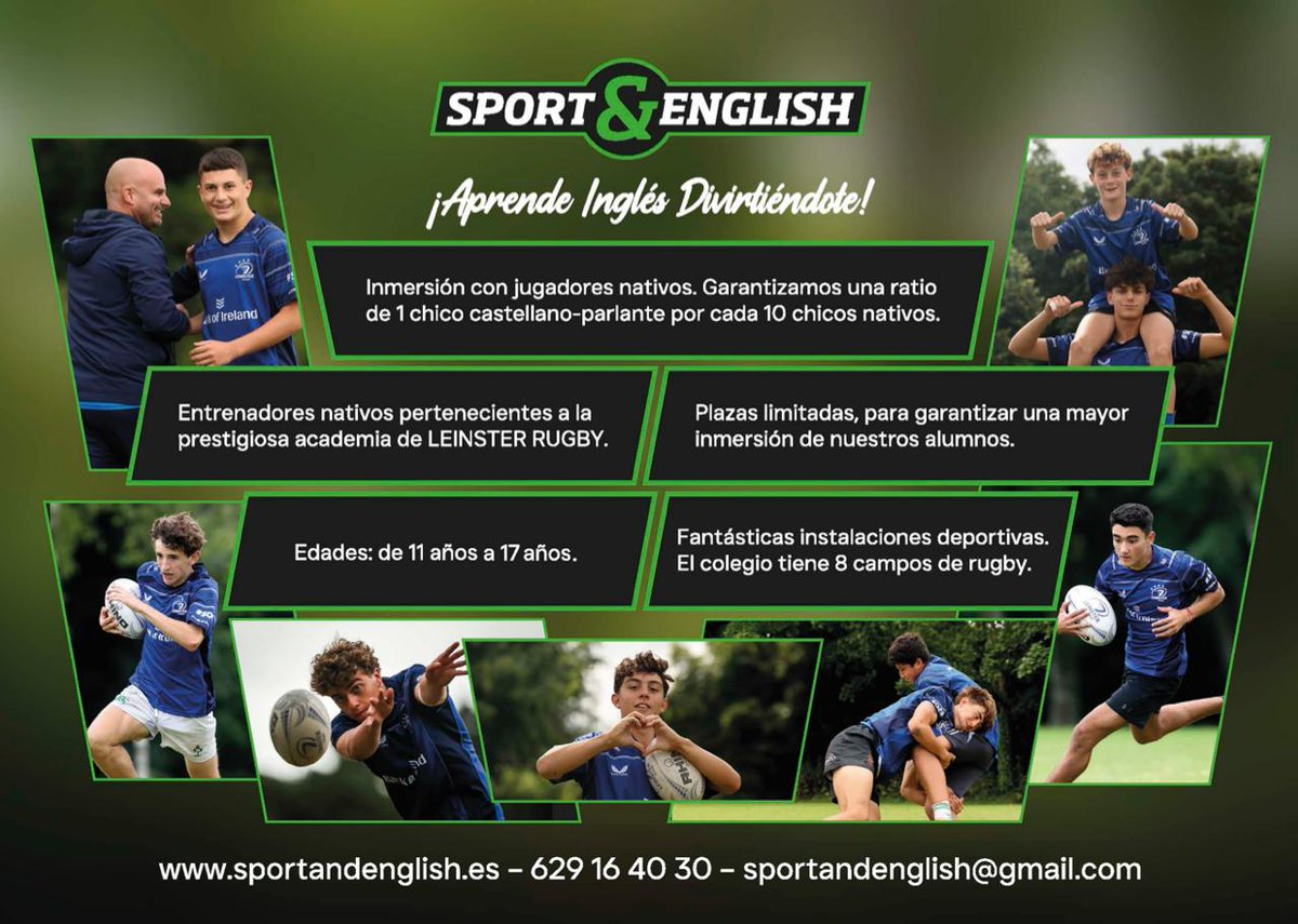 Campus de Rugby en Irlanda 2026

Entrena con coaches de Leinster Rugby

📍 Dublín
🗓️ 12–24 julio (chicos)
🗓️ 26 julio–7 agosto (chicos y chicas)
👥 11–17 años

3 entrenos/día, vida en residencia y convivencia con jugadores nativos.

💶 Desde 2.590 €
ℹ️ sportandenglish.es