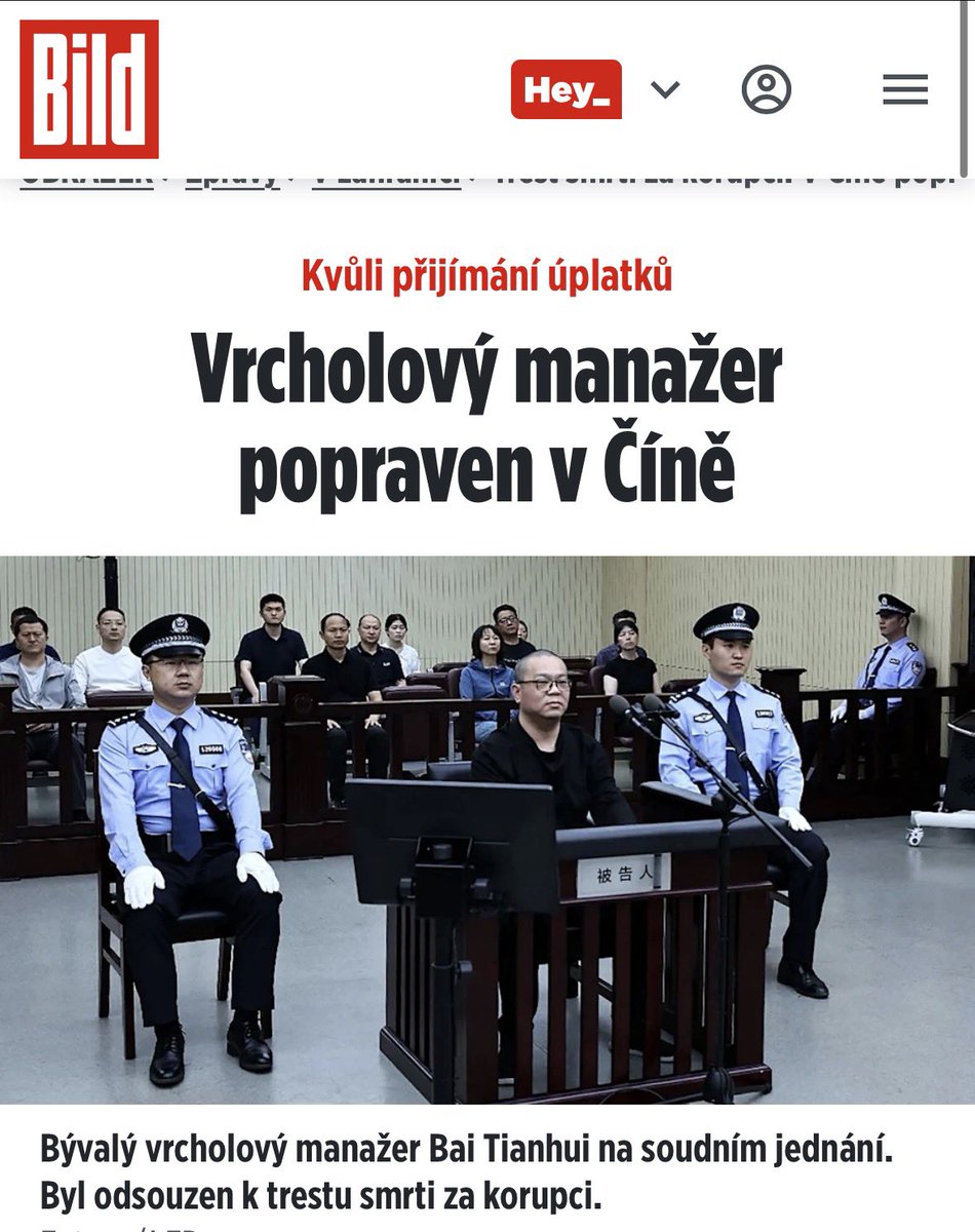 Tohle by měl Andy <a href="/AndrejBabis/">Andrej Babiš</a> zavést tady 😹
Oni by si už dali velkýho majzla Kampeličky, Dozimetři či Bitcoini !

Ve státní firmě přijal úplatek ve výši 134 milionů €

Soud odůvodnil, že způsobil „mimořádně velkou škodu zájmům státu a lidu“.

Včera popraven 👍