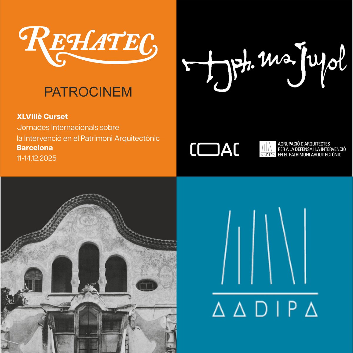 📢 Patrocinem el 48è curset de la AADIPA al servei del Patrimoni Arquitectònic, aquest any dedicades a Josep Maria Jujol.

🔨 La direcció per Jordi Segura i Roger Subirà. Orientació conceptual: Josep Llinàs, Jaume Coscollar i Moisés Puente

@aadipa1