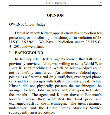 This one wasn't your typical machine gun case you often see these days (gang member with Glock switch). Instead, Kittson