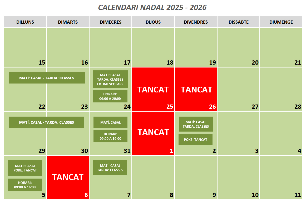 Reprenem l'activitat a X:
Aquí teniu els horaris per aquestes festes: