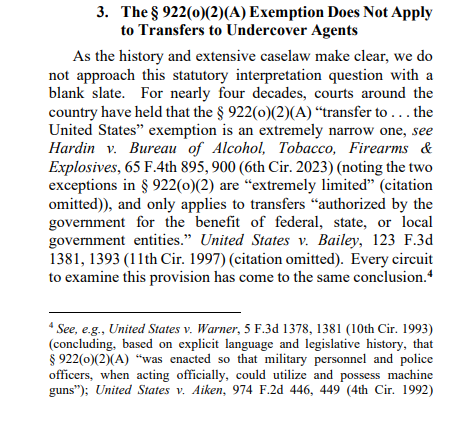 Kittson argued that because the person he was arranging to transfer the gun to was an undercover fed, that an exemption