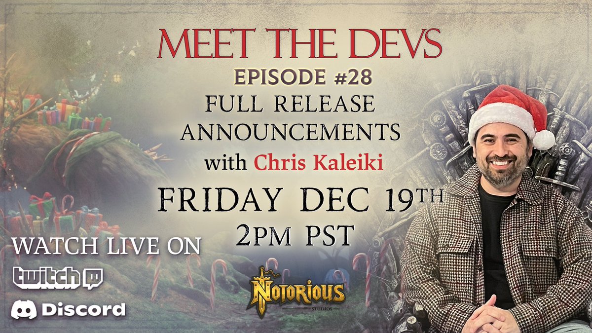 A new Meet the Devs Episode means new updates and news coming!

Join us for MTD #28 on where Chris will walk through what you can expect in our Gold Master release.

⚔️Key features coming
🛠️Major improvements
💰Reveal of a deep secret