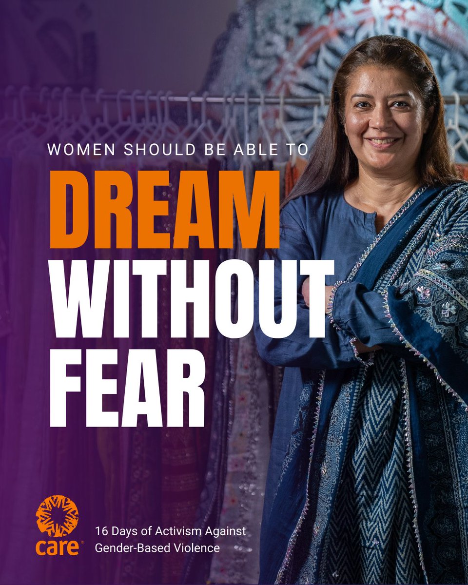 carecanada's tweet image. Gender-based violence shouldn't stand in the way of women and girls around the world dreaming big.

This #HumanRighstDay, join CARE in shining a light on the urgent need for women’s well-being, dignity and security. 
#WithoutFear #16Days