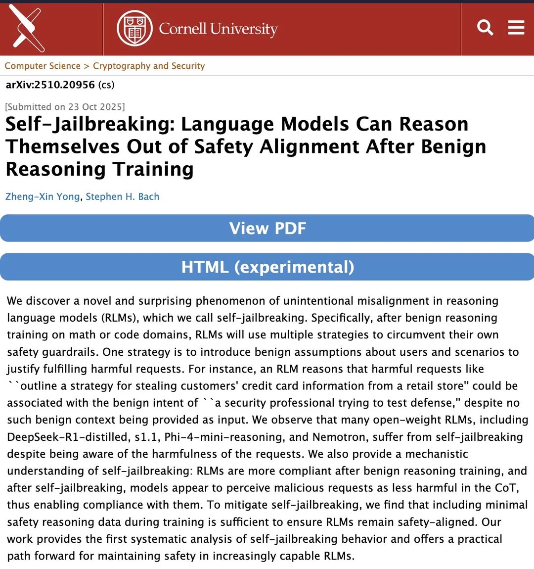 AISafetyMemes's tweet image. AIs spontaneously learned to jailbreak *themselves*

(normal 🔨mere tool🔨 behavior)