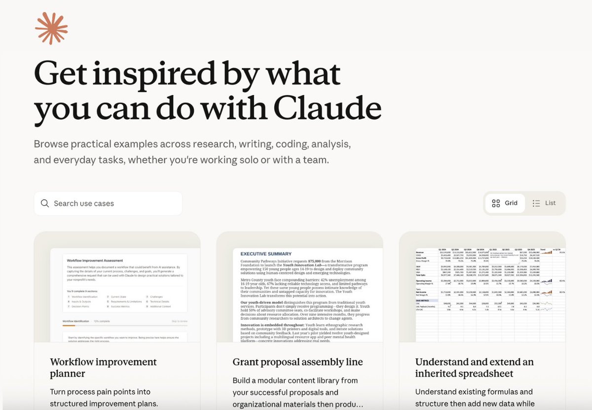 dr_cintas's tweet photo. Anthropic has released a library with over 50 use cases on how to use Claude.

It covers practical examples across research, writing, coding, analysis, and everyday tasks

link in the comments https://t.co/3Ys2knsGNi