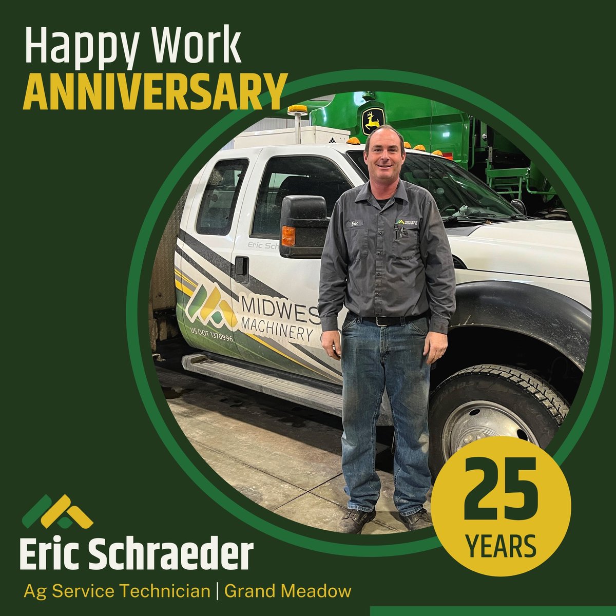 Join us in celebrating Eric Schraeder on his 25th anniversary with Midwest Machinery!

Eric, thank you for your commitment, expertise, and service. Your reliability and deep knowledge make a meaningful impact every day, and we’re proud to celebrate this milestone with you.