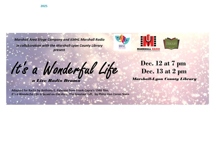 WilderPageant's tweet image. December 12th &amp;amp; 13th some of our actors are in It's A Wonderful Life with the Marshall Area Stage Company.
In our Walnut Grove Laura Ingalls Wilder Pageant Daniel, has played Charles Ingalls and William Oleson, Julie has played Margaret Oleson, and Jennie; Caroline Ingalls.