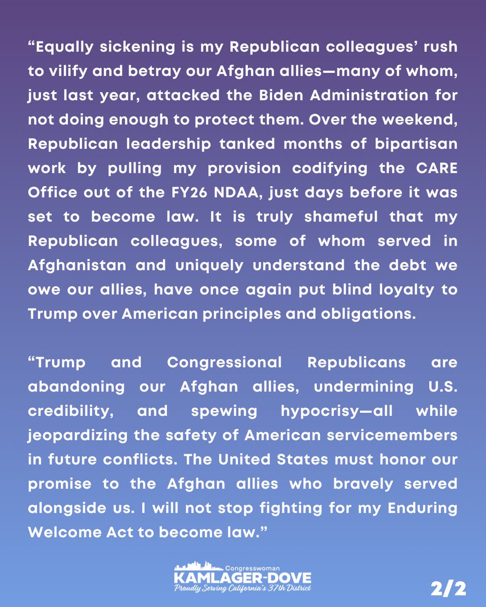 My statement on Republicans stripping my Afghan relocation legislation from the NDAA and betraying our Afghan allies.