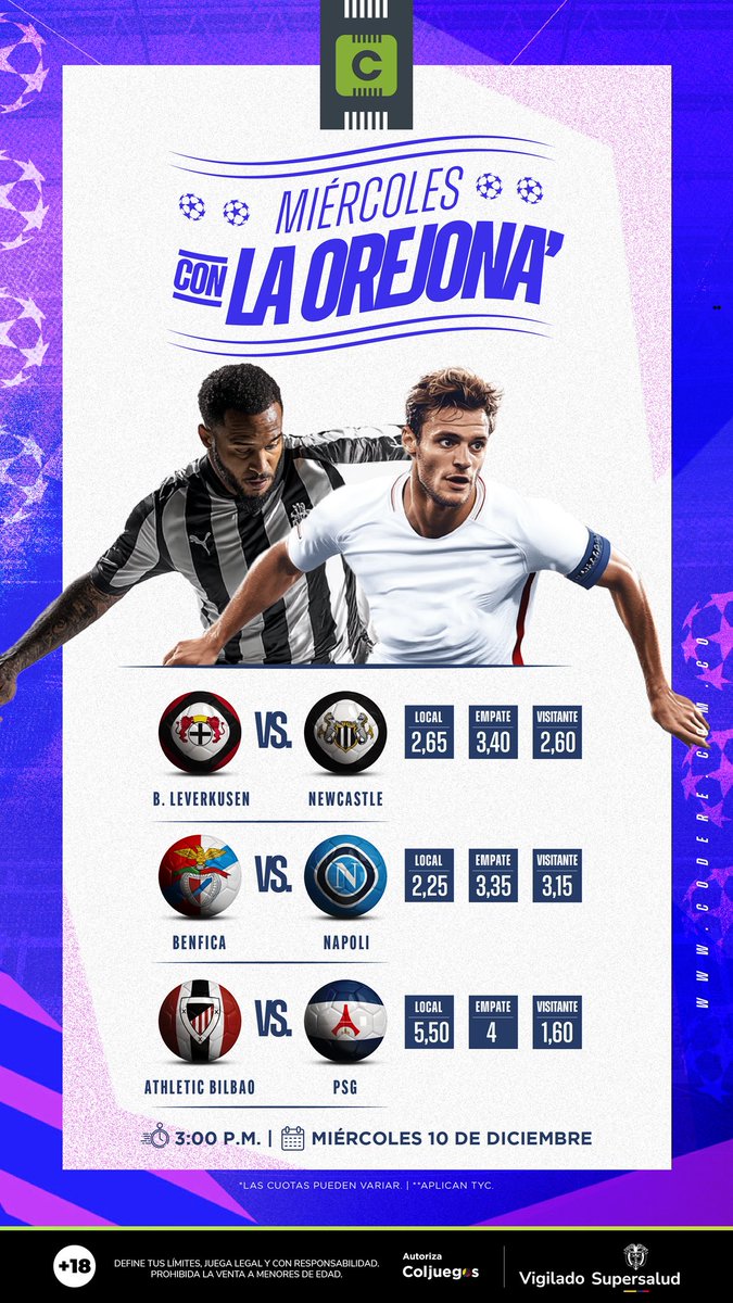 CodereCO's tweet image. Sigue la #ChampionsLeague en Codere 

Juégatela con tus favoritos aquí +🔞🔗📲 bit.ly/CodereDeportes