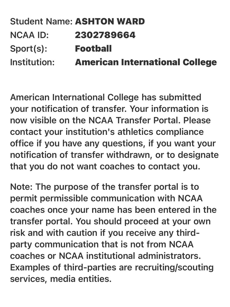 Here’s my NCAA Id I’m ready for a new home