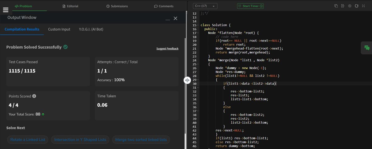 Last_Safar's tweet image. DAY 14/100

📷Tried This in  @geeksforgeeks Problem in basic java.

Problem : Flattening a Linked List

#DSA  #problemsolving 
#codingmachine