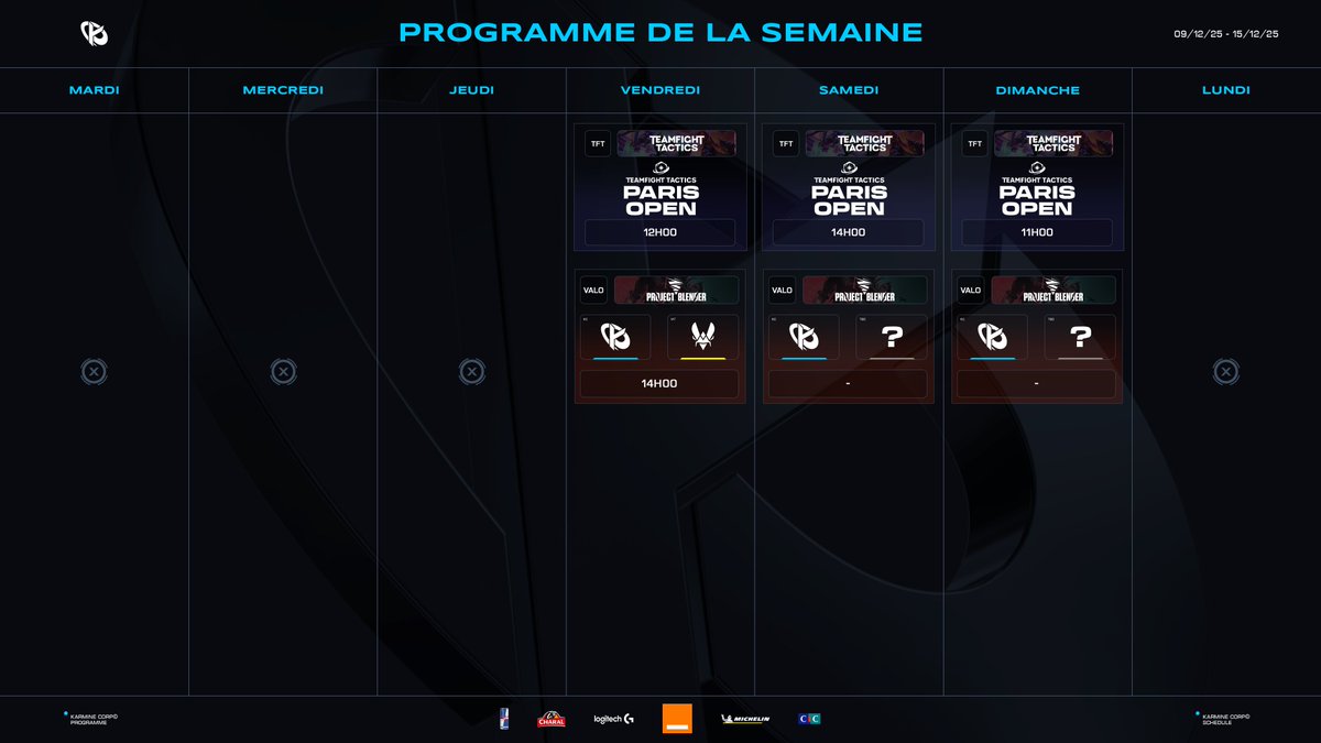 📅 Planning de la semaine du 09/12 au 15/12