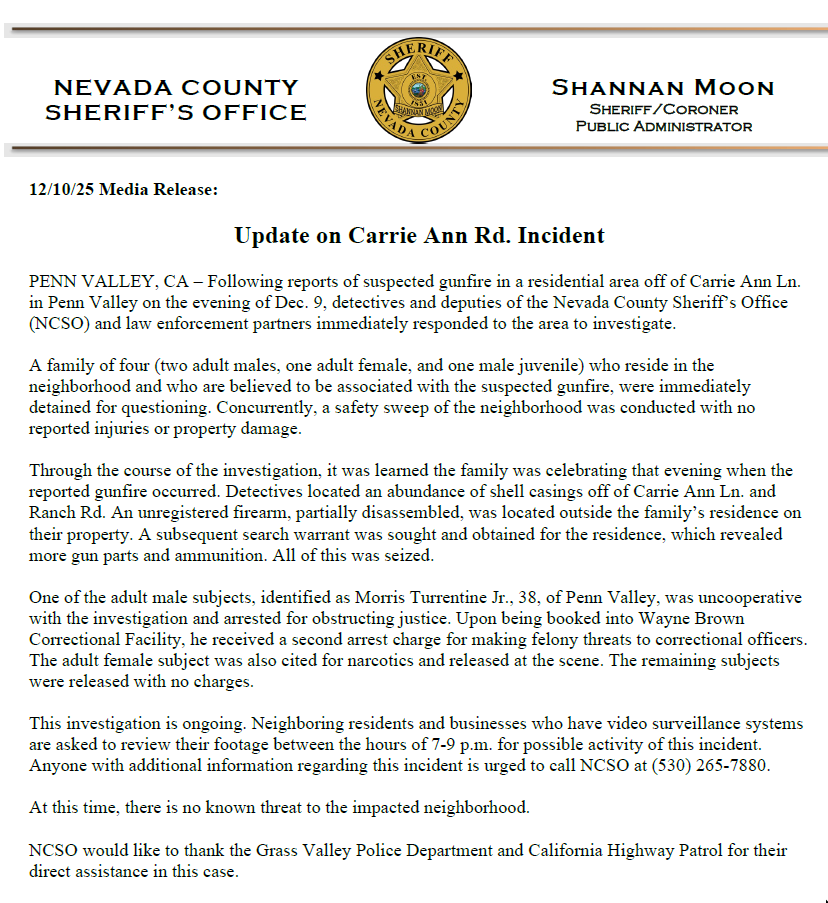 Nevada County Sheriff's Office tweet media