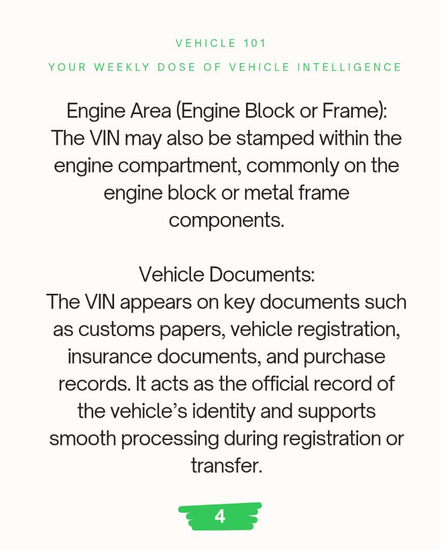 officialcvms's tweet photo. Every vehicle has a VIN, but not everyone knows where to find it.

Swipe to learn the key checkpoints and how CVMS helps you verify the Customs Duty Status of your vehicle using its VIN.

#cvms #nigeriacustomsservice #peaceofmind https://t.co/qxGv3y7UUH