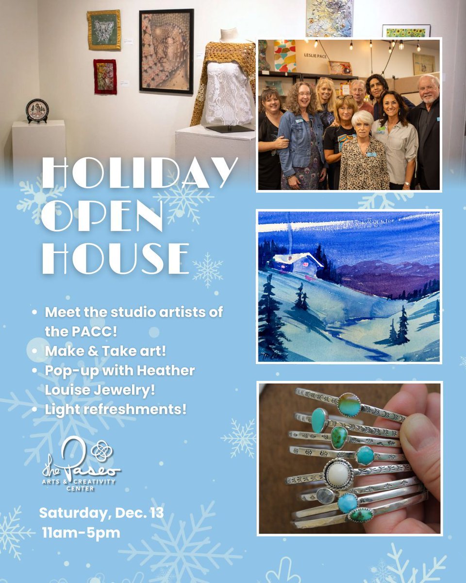 Don't forget to join us on Saturday, Dec. 13, for the Paseo Arts and Creativity Center's Holiday Open House!

Save the date for Dec. 13 from 12-5pm at 3024 Paseo! We hope you'll join us!