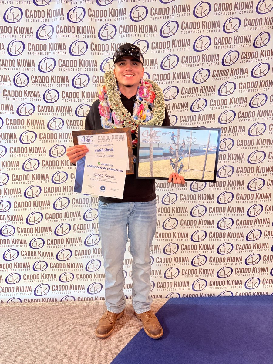 WichitaTribes's tweet photo. 🎉 Congrats to tribal member Caleb Shook!

He graduated yesterday from Caddo Kiowa Tech Center in the Electrical Linemen program and completed a 10-Hour General Industrial Course.

Huge achievement — proud of you, Caleb! ⚡️👏 #Congratulations #TribalMemberSuccess https://t.co/ZEYMsNZduH
