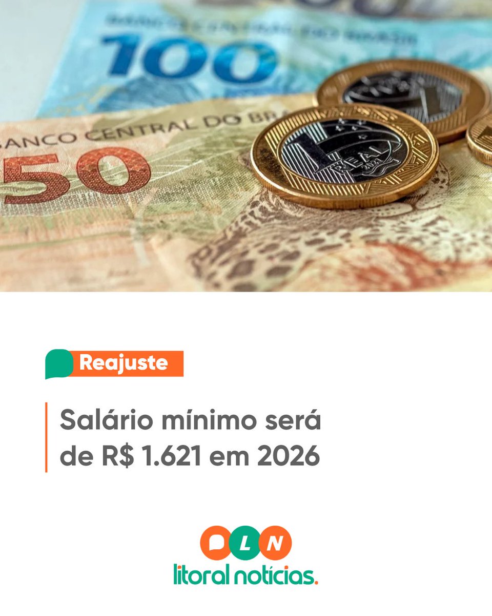 Salário mínimo será de R$ 1.621 em 2026

Saiba mais em litoralnoticias.com.br/noticia/3353/s…