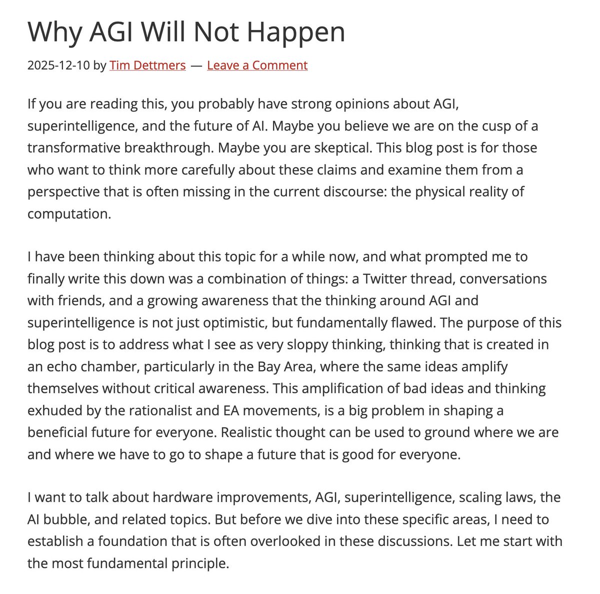 Es muy revelador sobre la etapa actual que incluso los artículos que desbancan la IAG/ASI básicamente admiten que la IAG