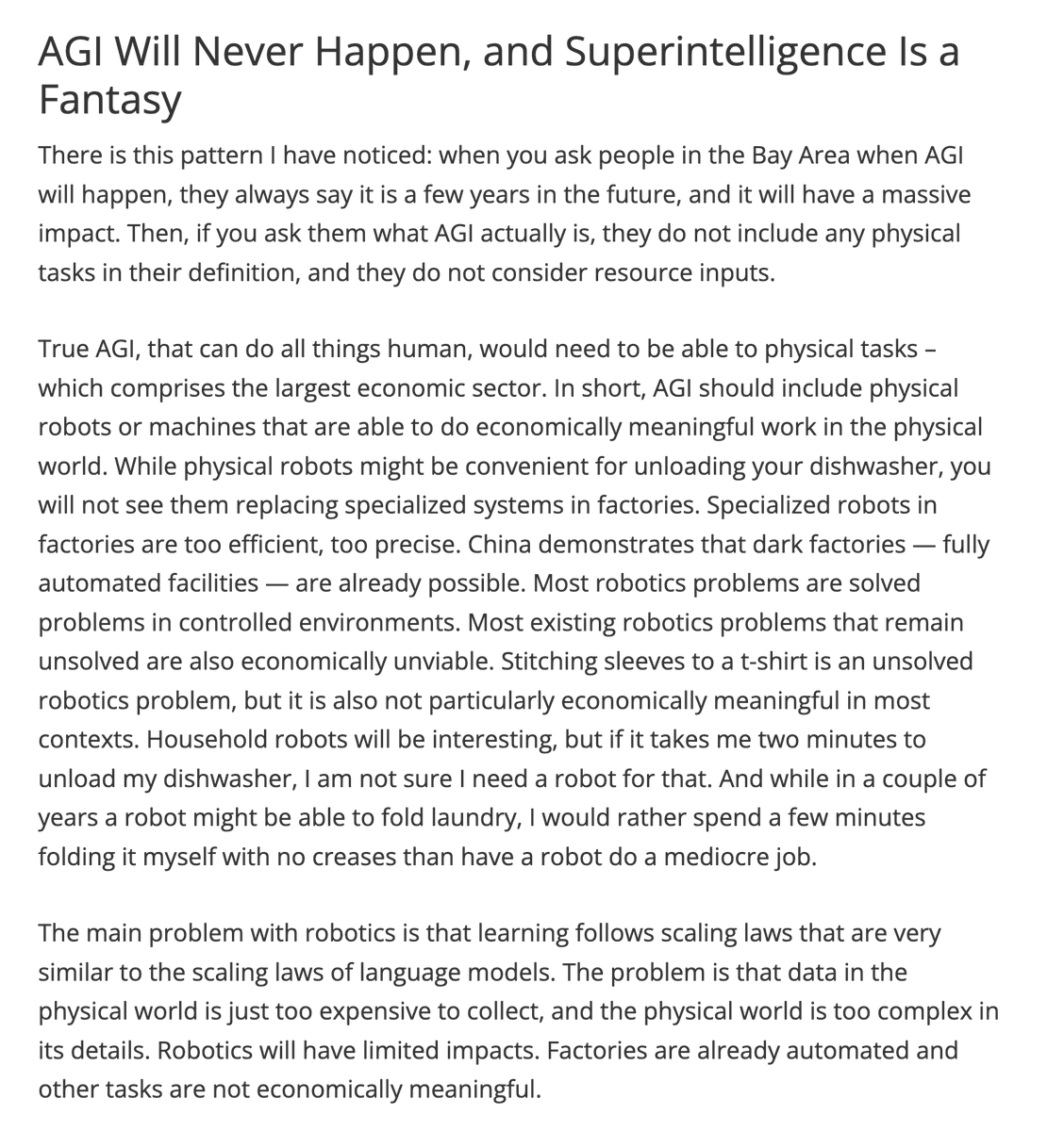 Es muy revelador sobre la etapa actual que incluso los artículos que desbancan la IAG/ASI básicamente admiten que la IAG